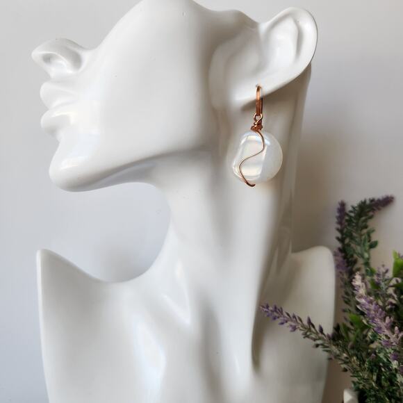 White Quartz Stone & Copper Wire Wrapped Earrings - Picture 2 of 8